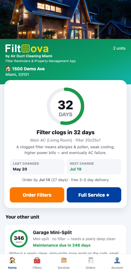 Filtova app home screen